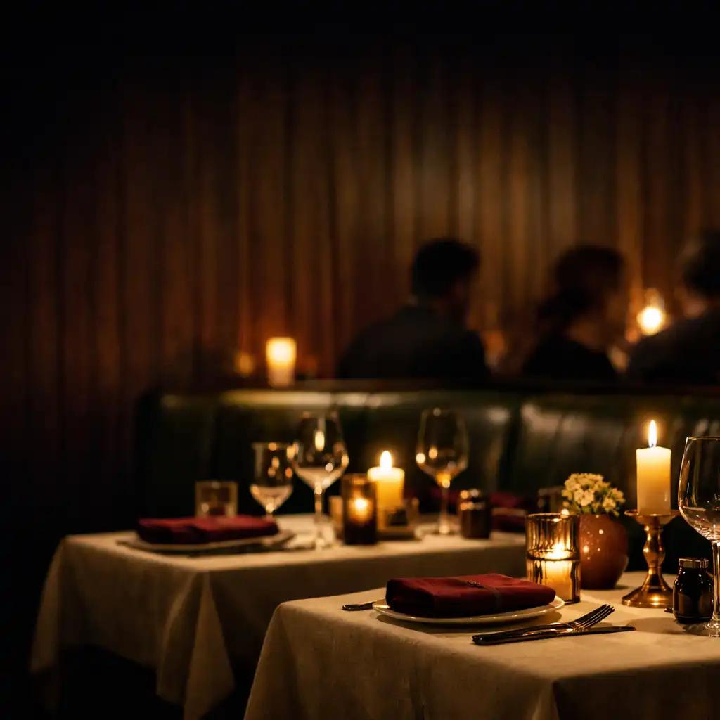 Candlelit tables and cedar panelling in Cedar Zuno's dining room